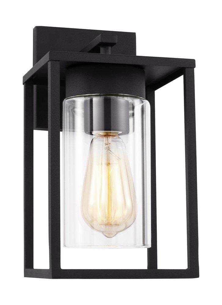 VADO MODERN 1-LIGHT OUTDOOR SMALL WALL LANTERN IN BLACK FINISH WITH CLEAR GLASS PANELS 