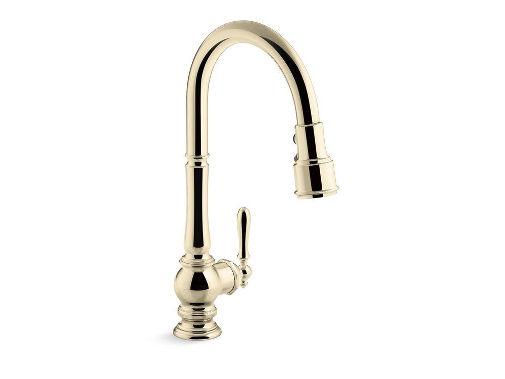 KOHLER Vibrant® French Gold Single Handle Pull Down Kitchen Faucet 