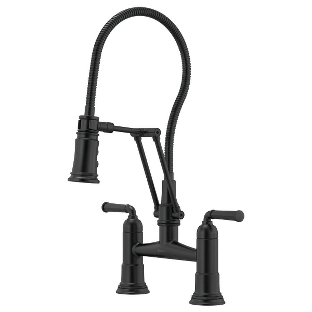 Brizo Matte Black Two Handle Bridge Widespread Kitchen Faucet 