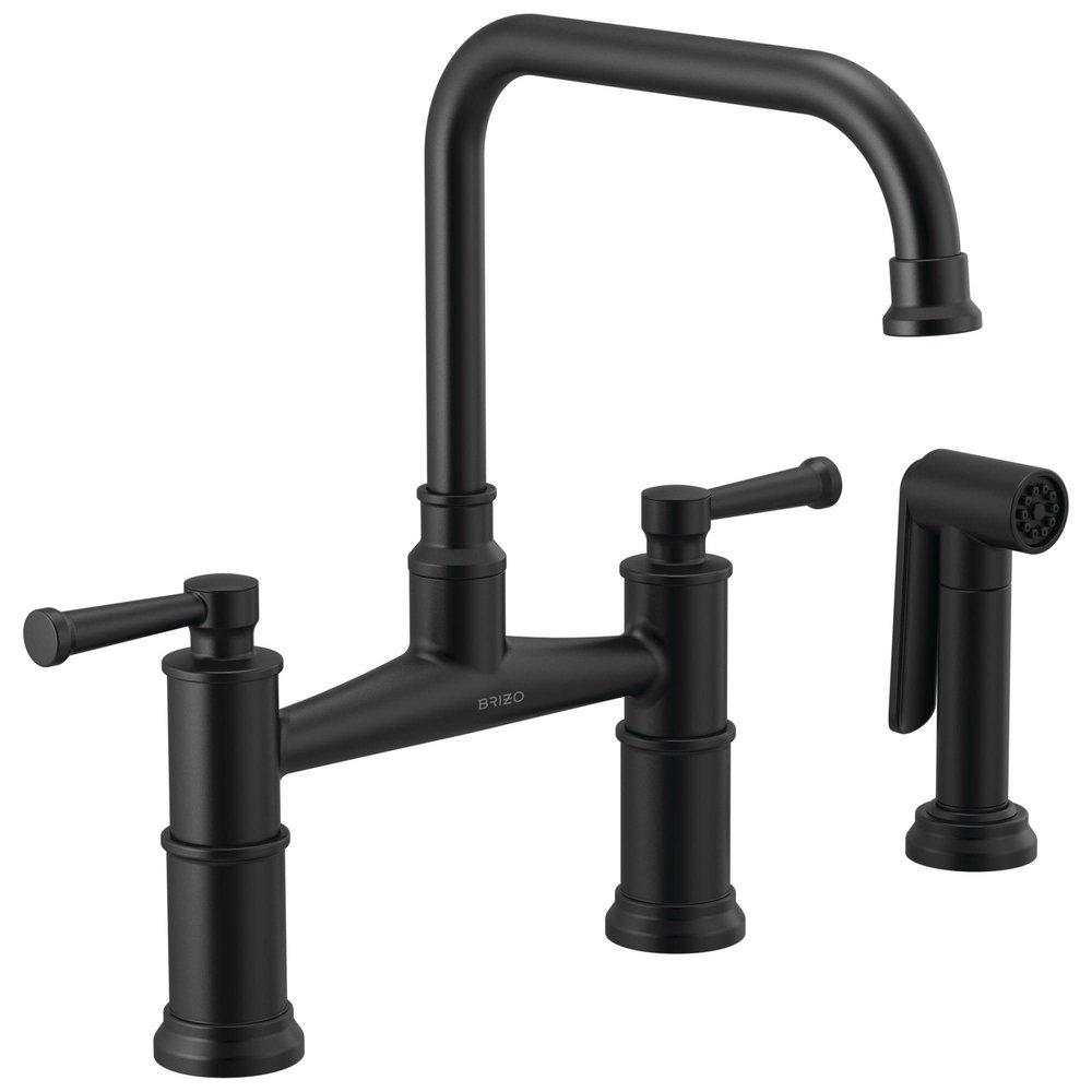 Brizo Matte Black Two Handle Bridge Widespread Kitchen Faucet 