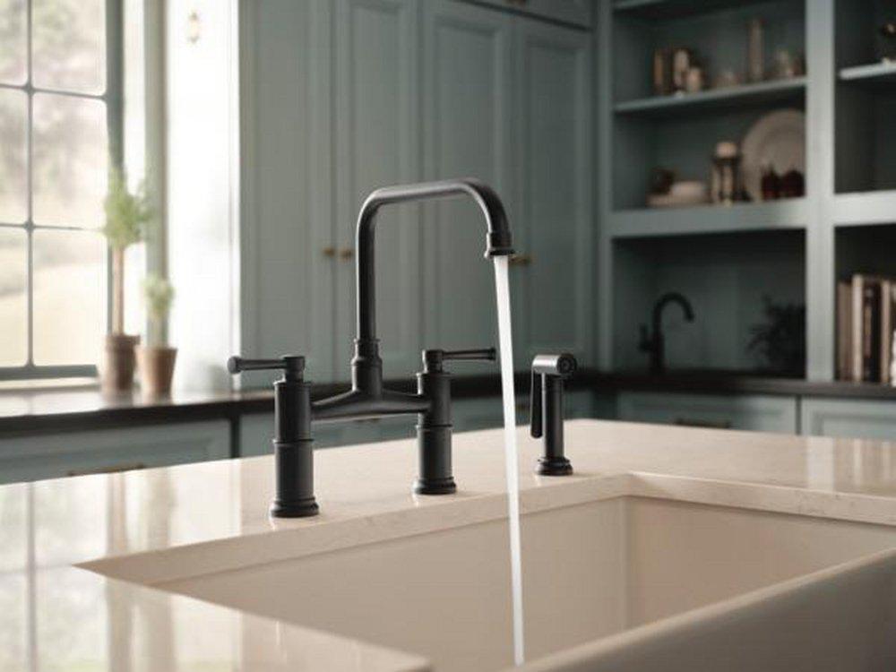 Brizo Matte Black Two Handle Bridge Widespread Kitchen Faucet 