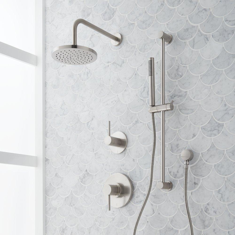 Two Handle Single Function Shower System Set in Brushed Nickel - 1/2 in. and 3/4 in. Valve Included 