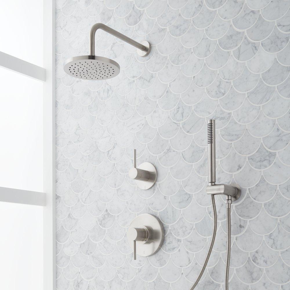 Two Handle Single Function Shower System Set in Brushed Nickel - 1/2 in. and 3/4 in. Valve Included 
