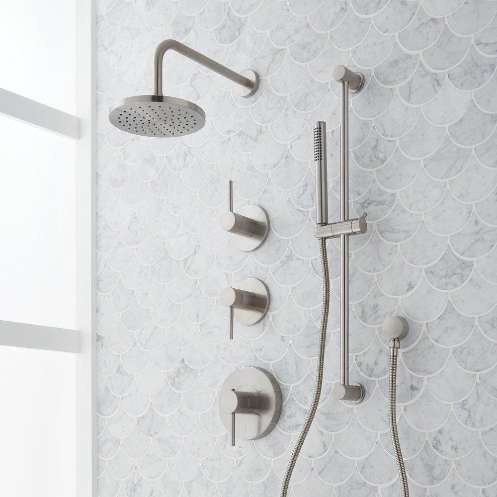 Three Handle Single Function Shower System Set in Brushed Nickel - 3/4 in. Valves Included 