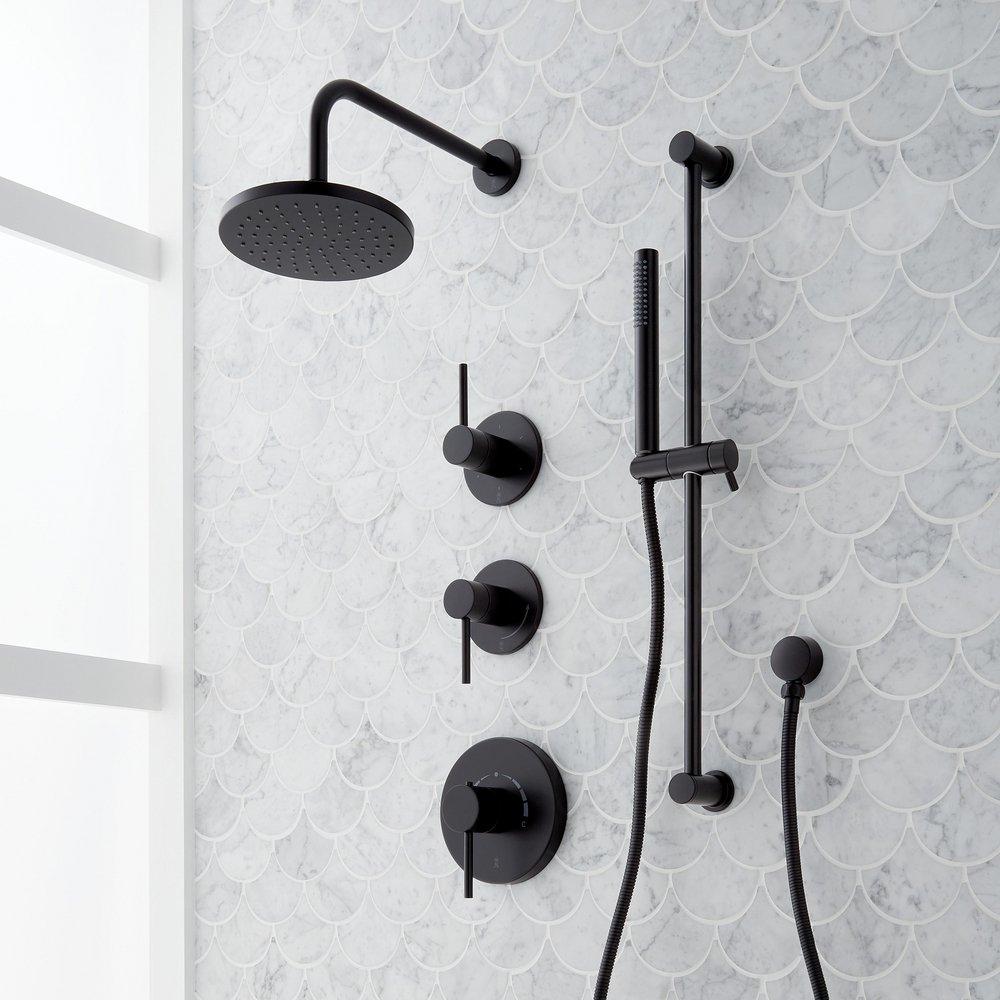 Three Handle Single Function Shower System Set in Matte Black - 3/4 in. Valves Included 