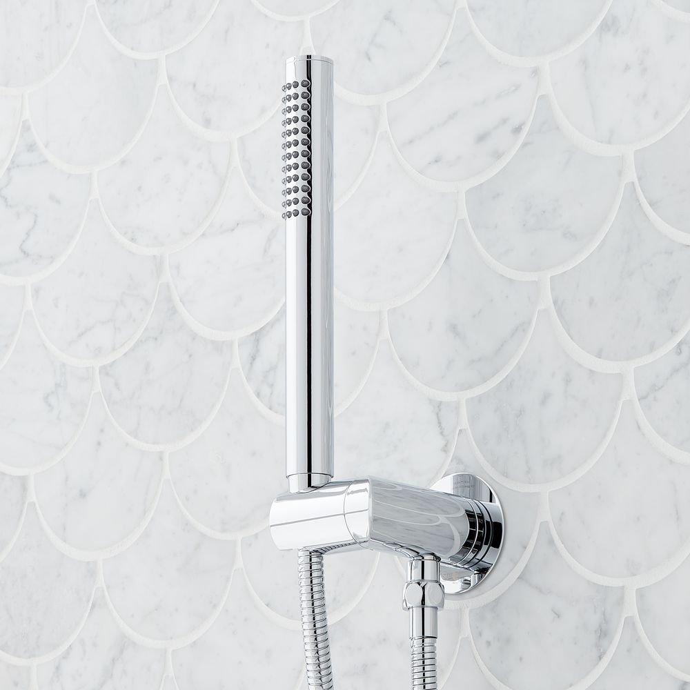 Signature Hardware Chrome Three Handle Single Function Shower System Set with Dual Showerheads and Hand Shower 