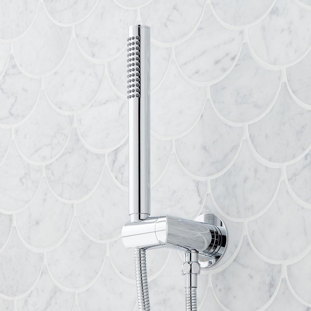 Signature Hardware Chrome Three Handle Single Function Shower System Set with Dual Showerheads and Hand Shower 