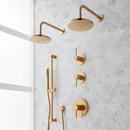 Three Handle Single Function Shower System Set in Brushed Gold with Dual Showerheads, Slide Bar and Hand Shower