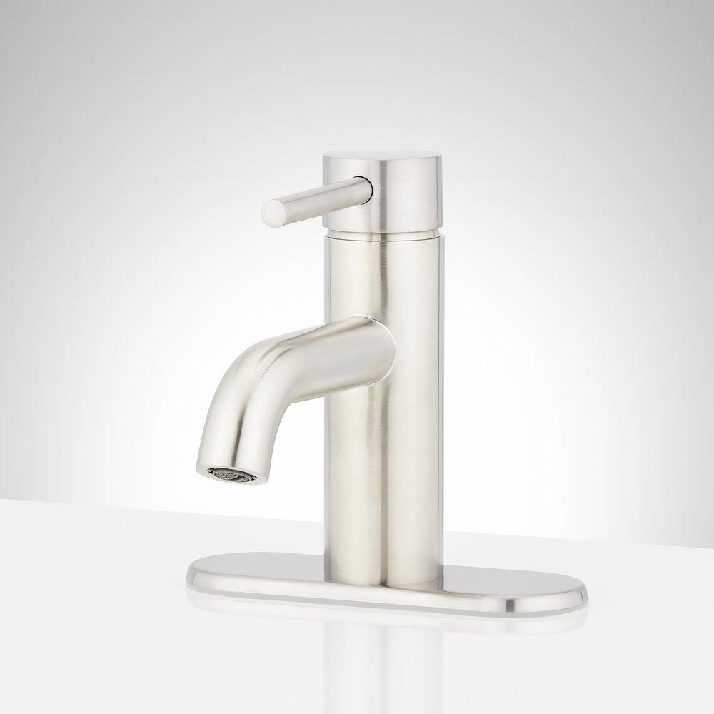 Single Handle Monoblock Bathroom Sink Faucet in Brushed Nickel 