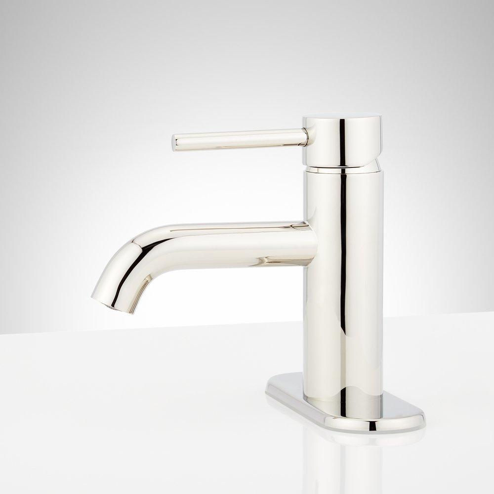 Single Handle Monoblock Bathroom Sink Faucet with Deck Plate in Polished Nickel 