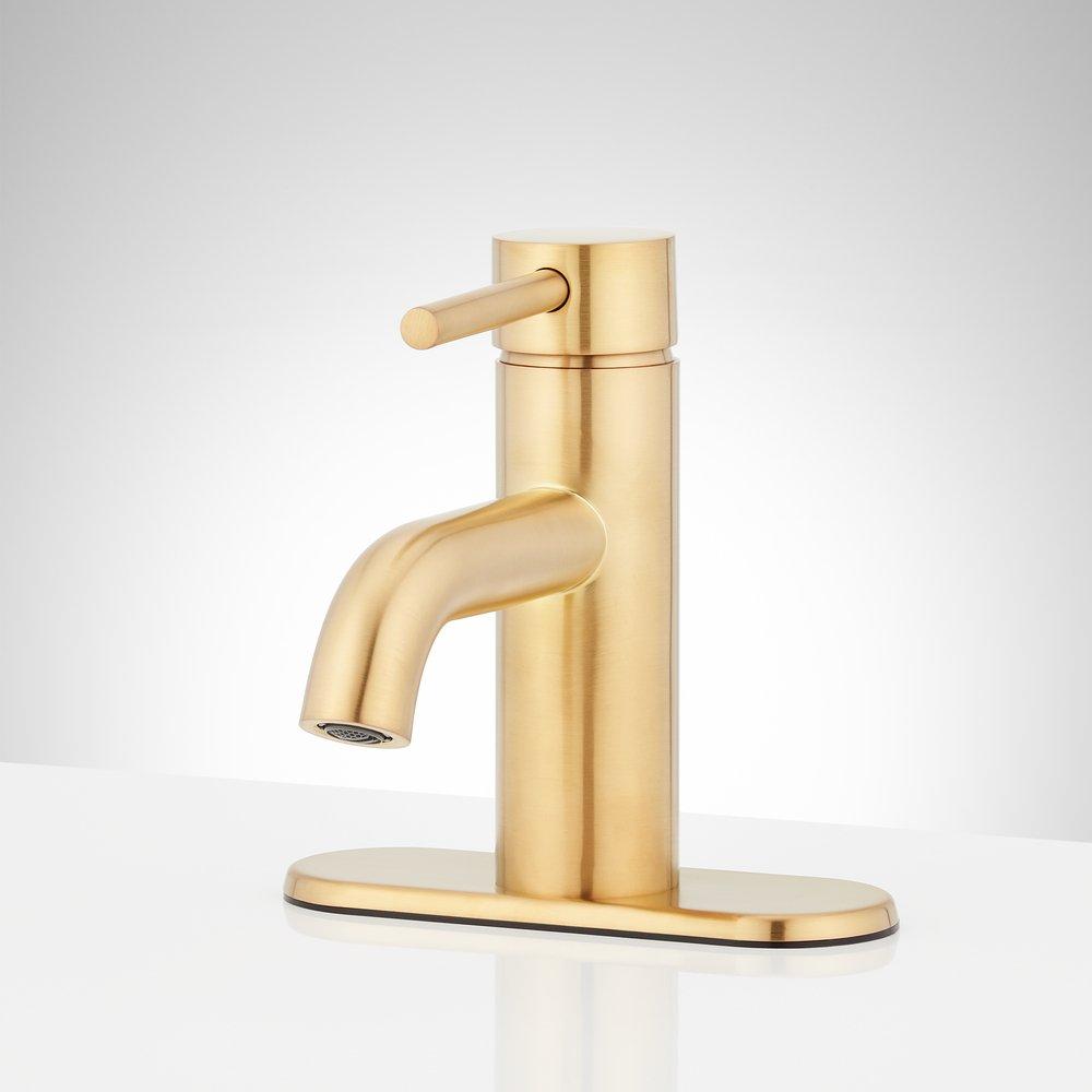 Single Handle Monoblock Bathroom Sink Faucet in Brushed Gold 