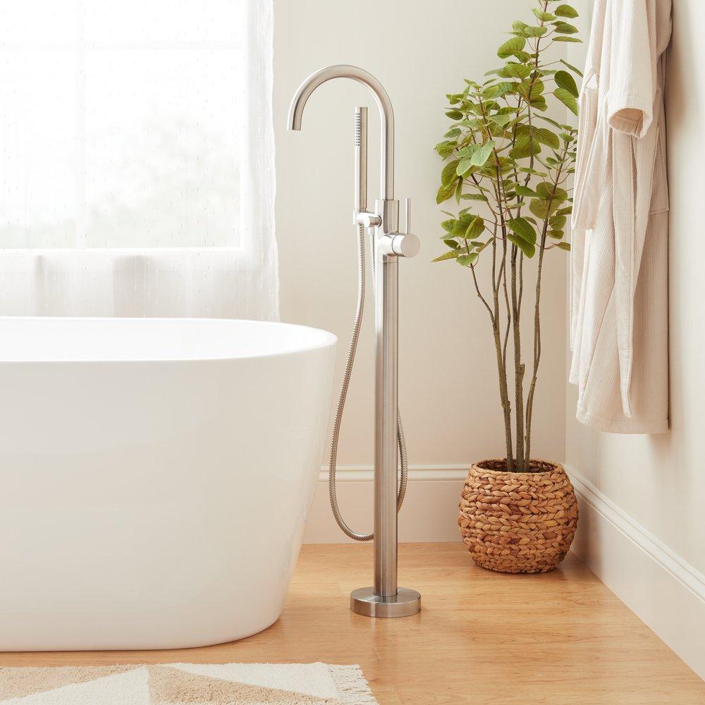 Single Handle Floor Mount Filler Set in Brushed Nickel - Valve Included 