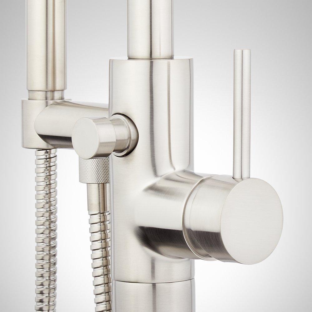 Single Handle Floor Mount Filler Set in Brushed Nickel - Valve Included 