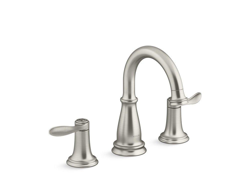 KOHLER Vibrant&reg; Brushed Nickel Two Handle Widespread Bathroom Sink Faucet 