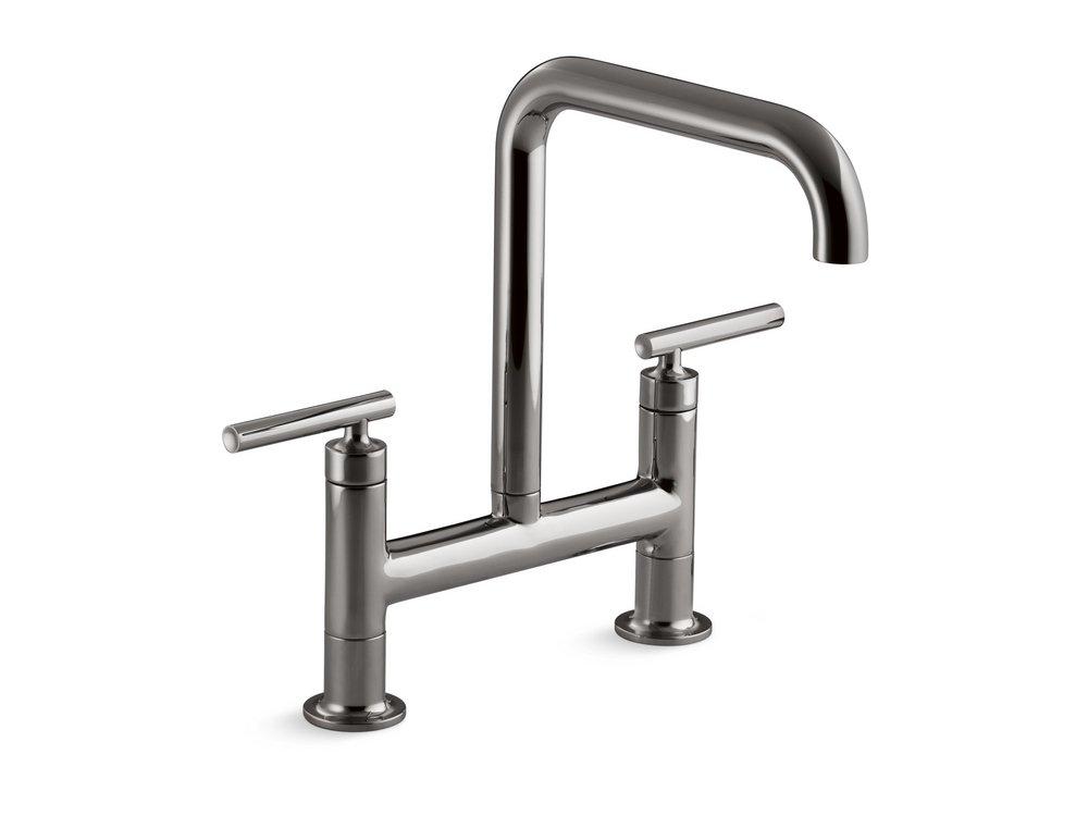 KOHLER Vibrant Titanium Two Handle Bridge Kitchen Faucet 