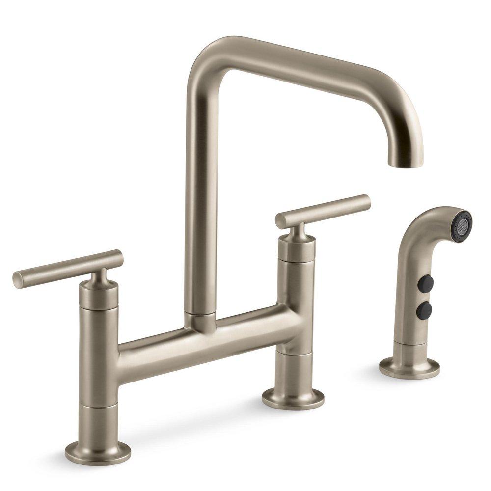 KOHLER Vibrant&reg; Brushed Bronze Two Handle Bridge Kitchen Faucet 