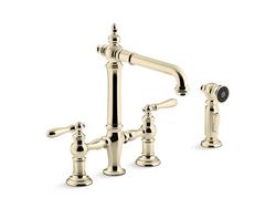 Two Handle Bridge Kitchen Faucet with Side Spray in Vibrant&reg; French Gold