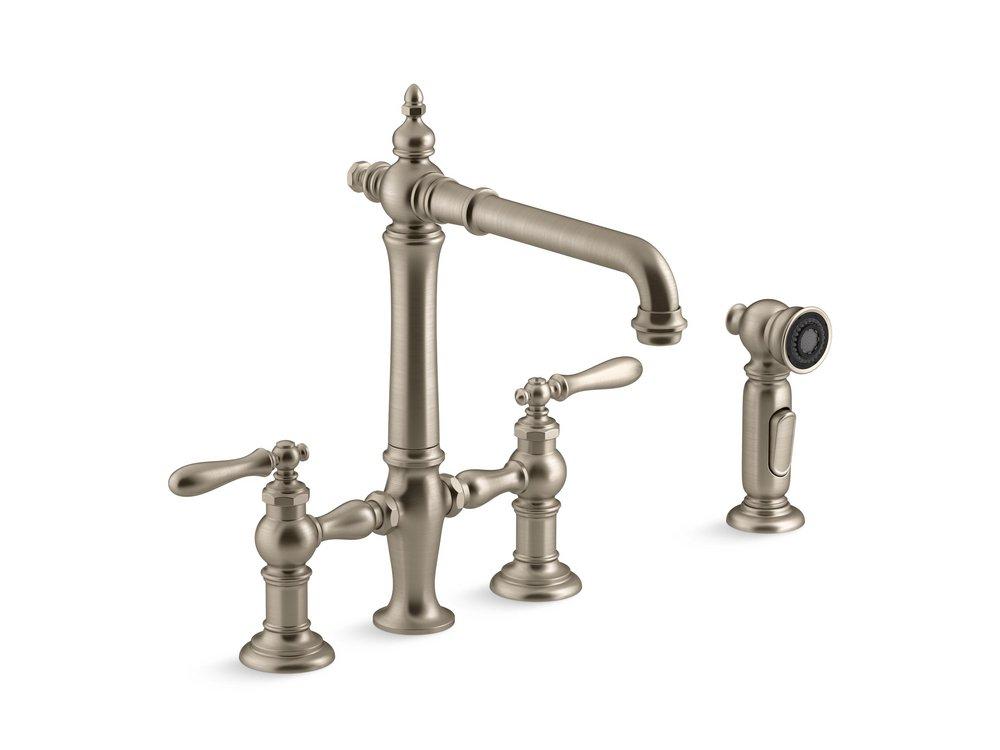 KOHLER Vibrant Brushed Bronze Two Handle Bridge and Widespread Kitchen Faucet 