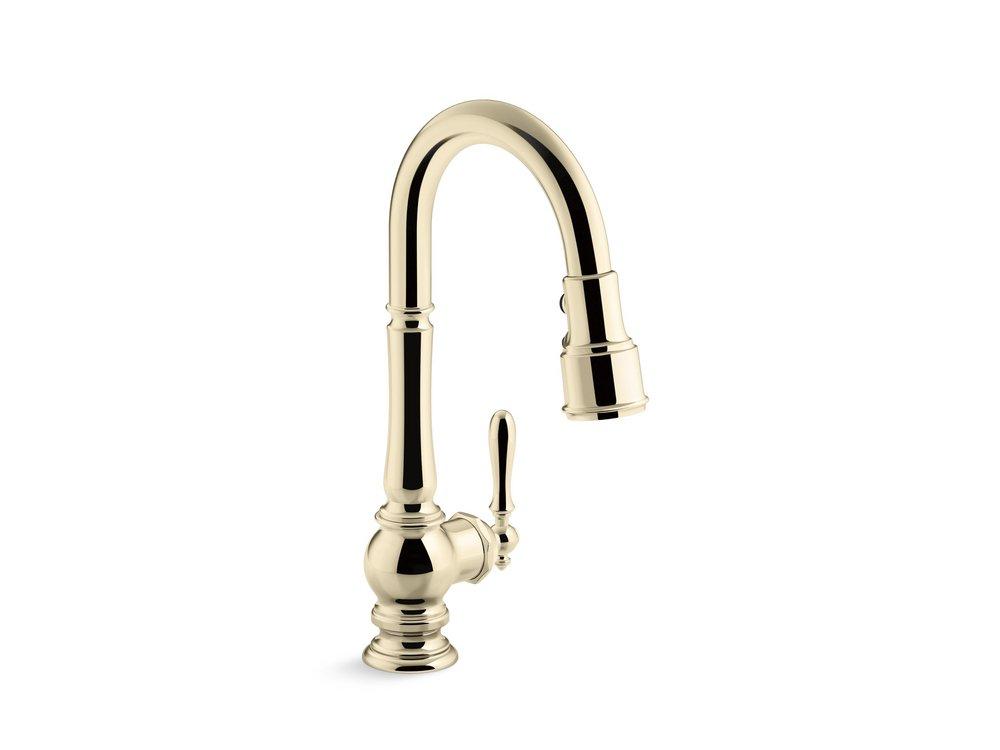 KOHLER Vibrant French Gold Single Handle Pull Down Kitchen Faucet 