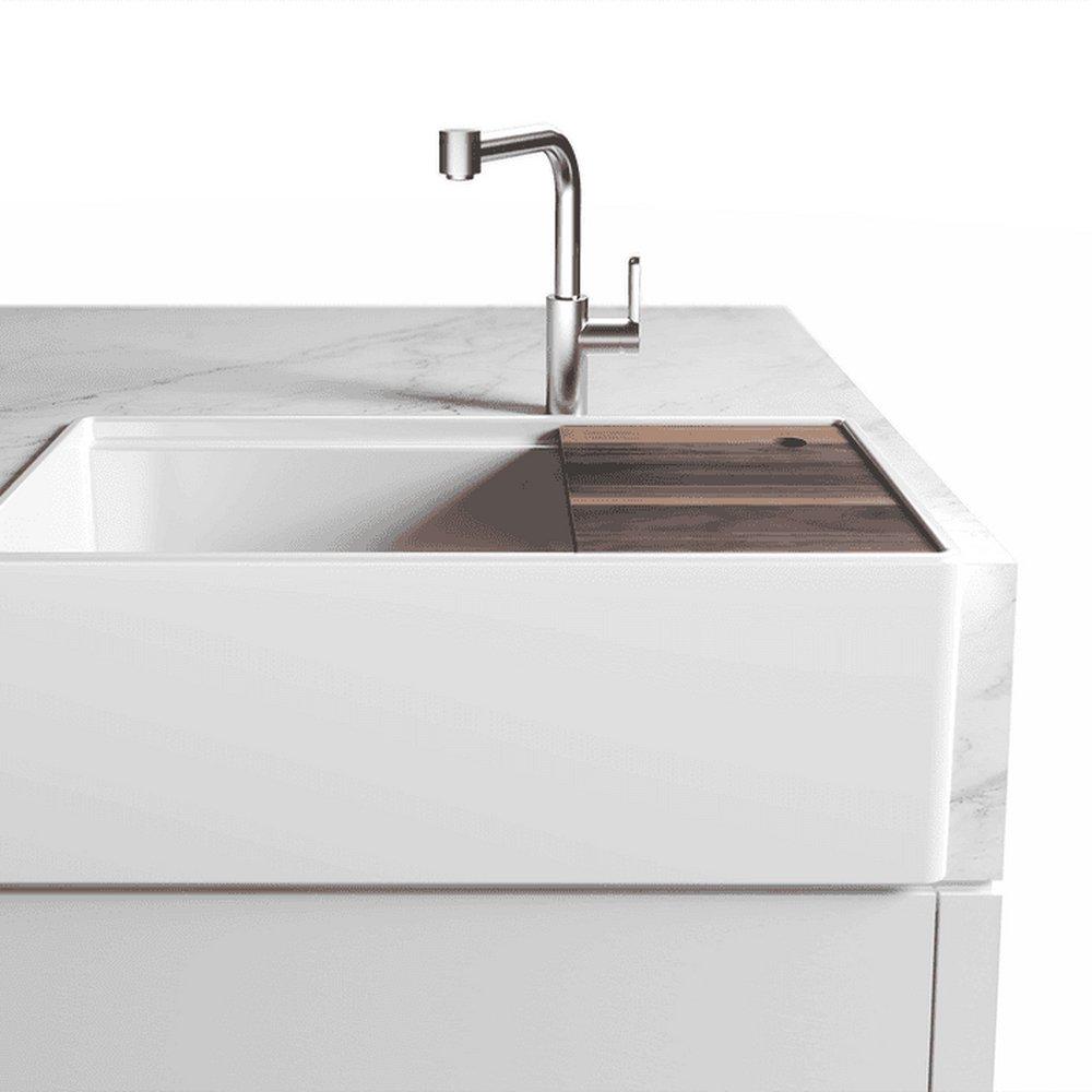 FIRA SINK W/ LEDGE UNDER. REVERSIBLE APRON WHITE SINGLE 36X19X11-1/2 