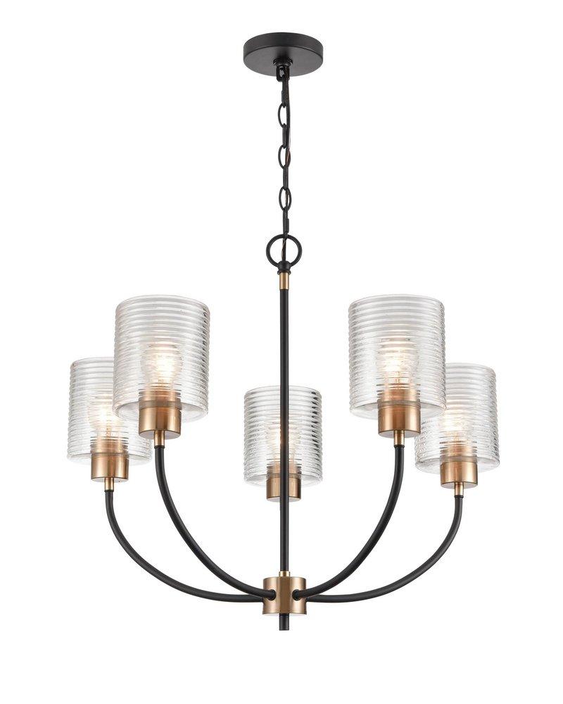 5-Light Chandelier Ceiling Light in Matte Black Modern Gold 