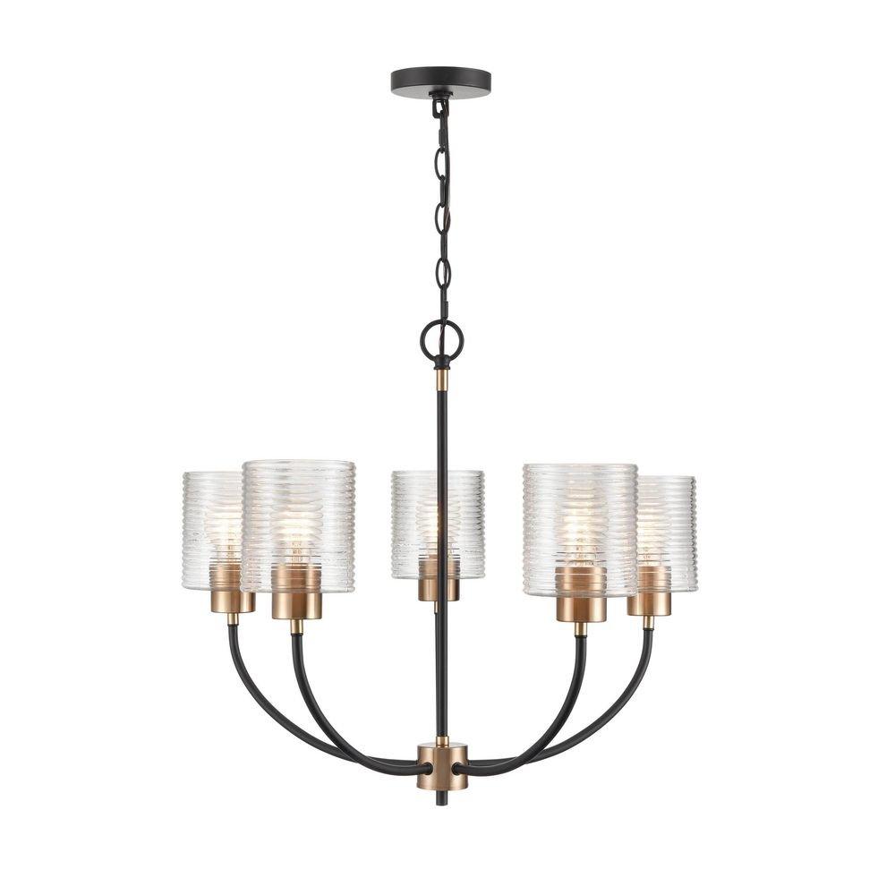 5-Light Chandelier Ceiling Light in Matte Black Modern Gold 