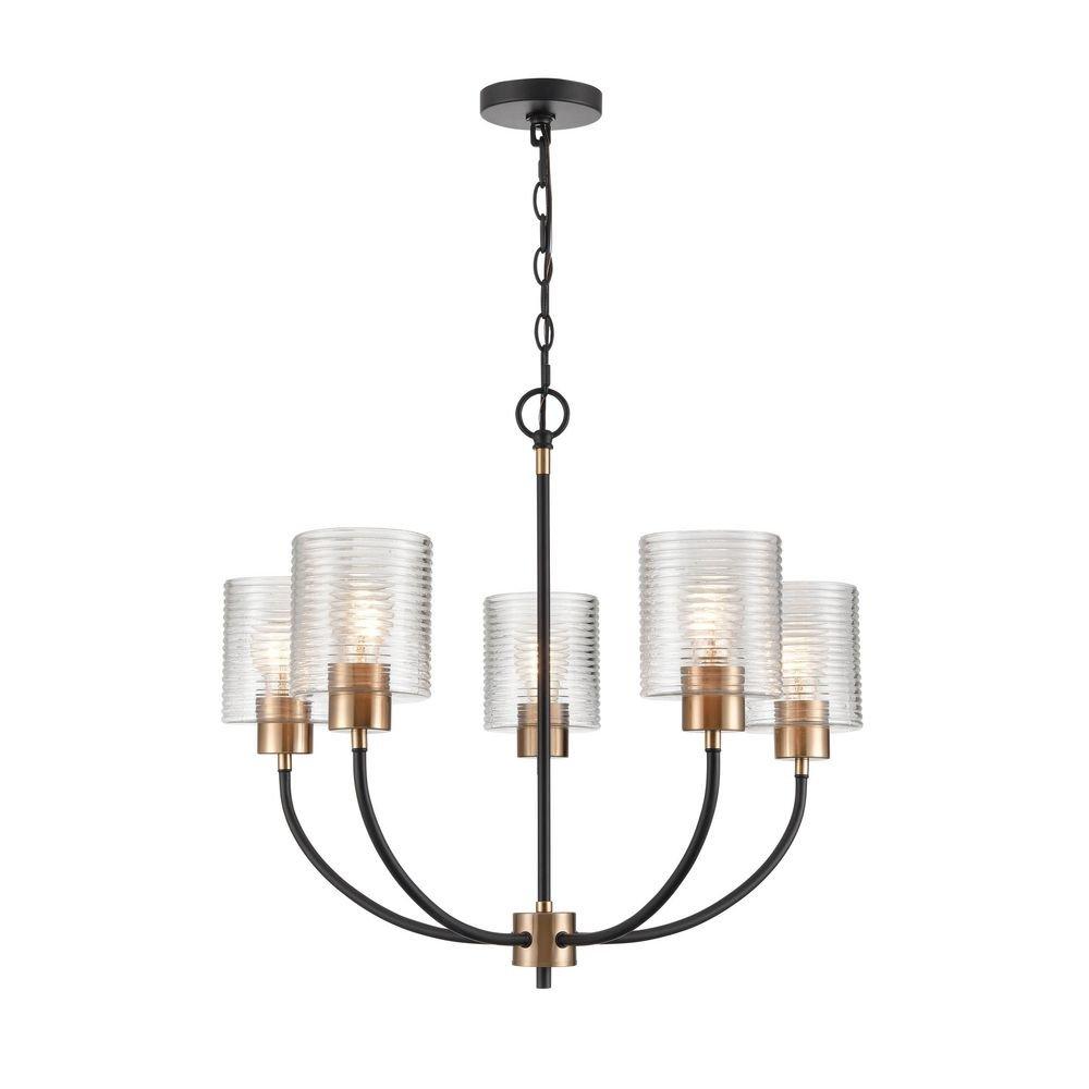 5-Light Chandelier Ceiling Light in Matte Black Modern Gold 