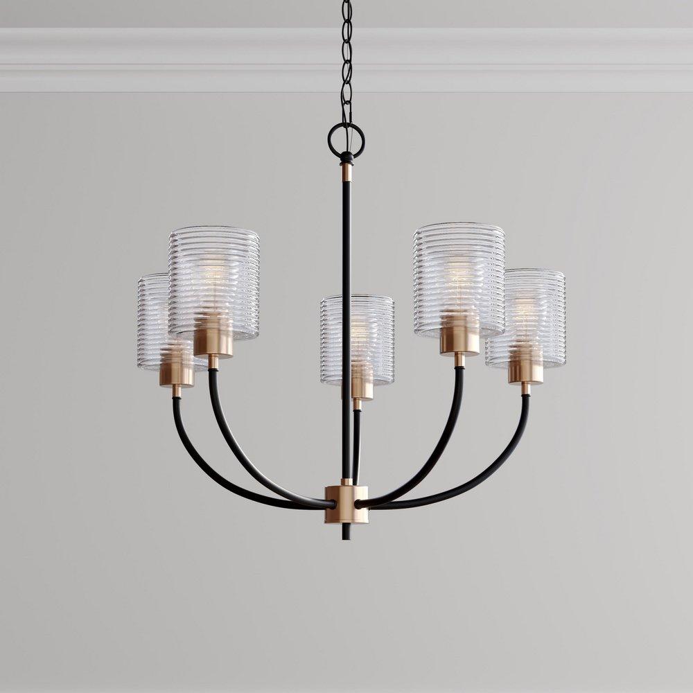 5-Light Chandelier Ceiling Light in Matte Black Modern Gold 