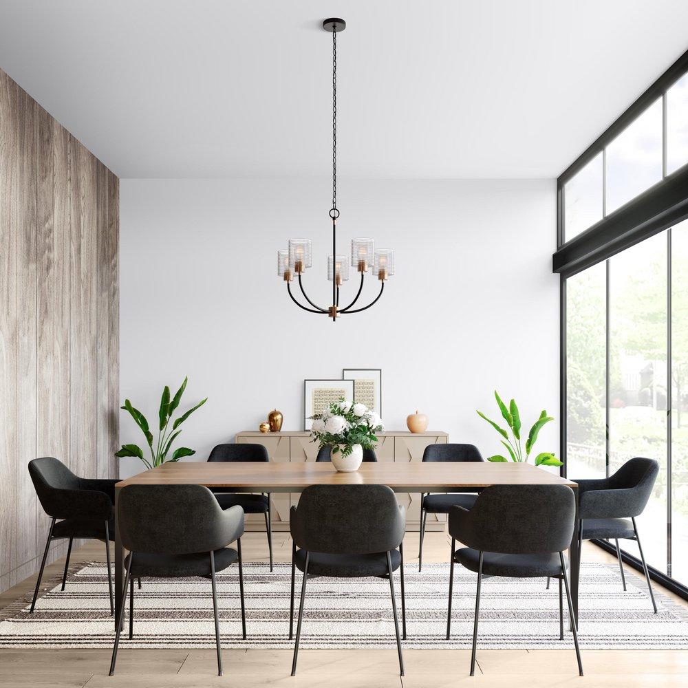 5-Light Chandelier Ceiling Light in Matte Black Modern Gold 