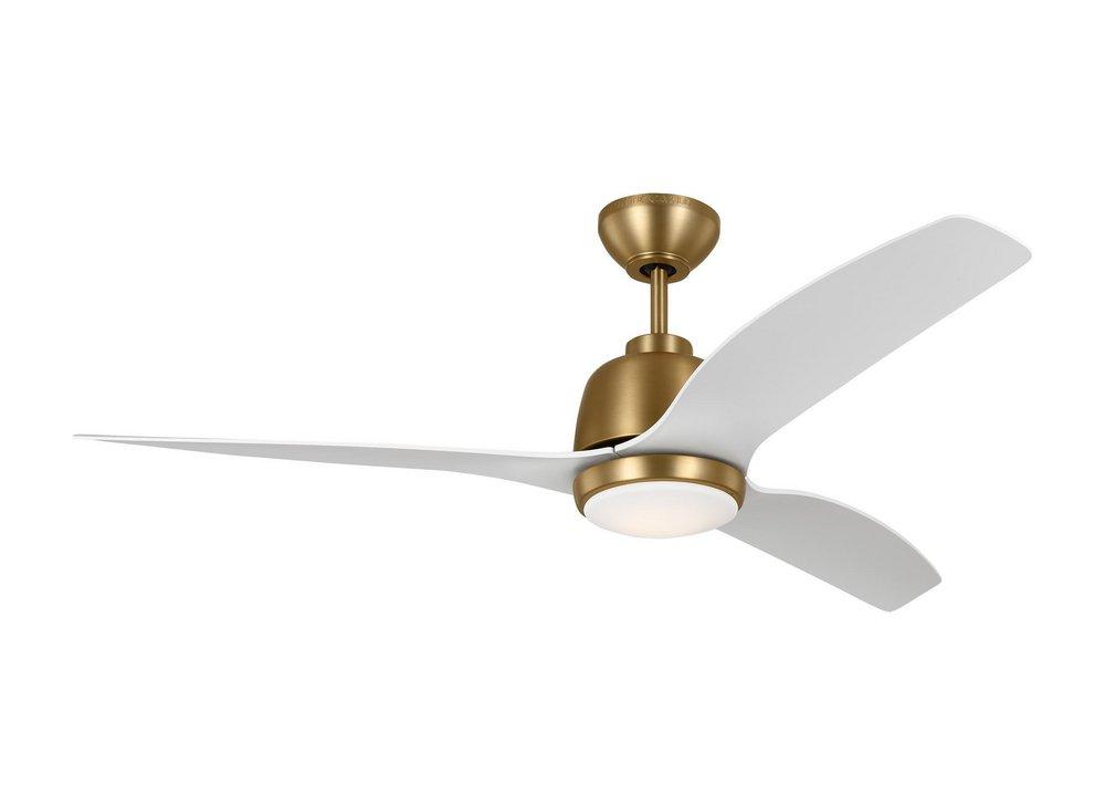 AVILA 54" DIMMABLE INTEGRATED LED INDOOR/OUTDOOR SATIN BRASS CEILING FAN WITH LIGHT KIT, REMOTE CONTROL AND REVERSIBLE MOTOR 