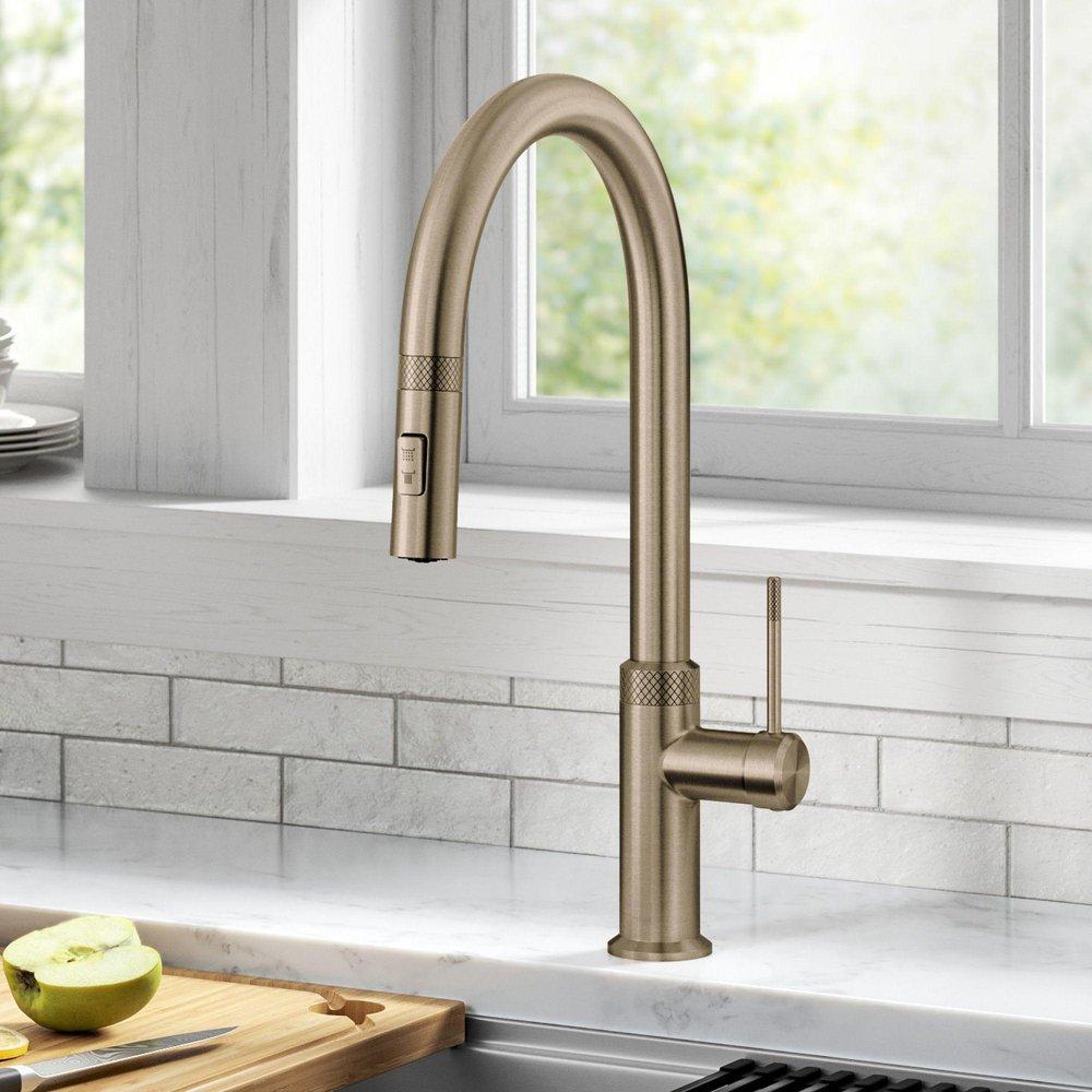 Kraus Brushed Gold Single Handle Pull Down Kitchen Faucet 