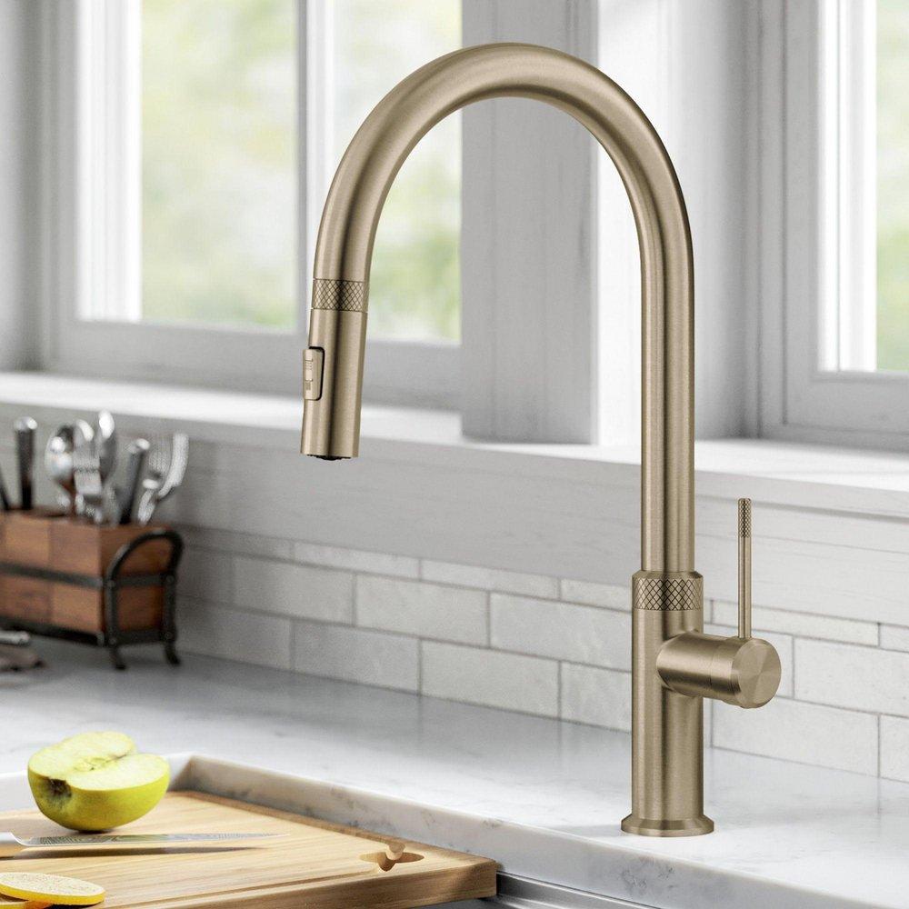 Kraus Brushed Gold Single Handle Pull Down Kitchen Faucet 