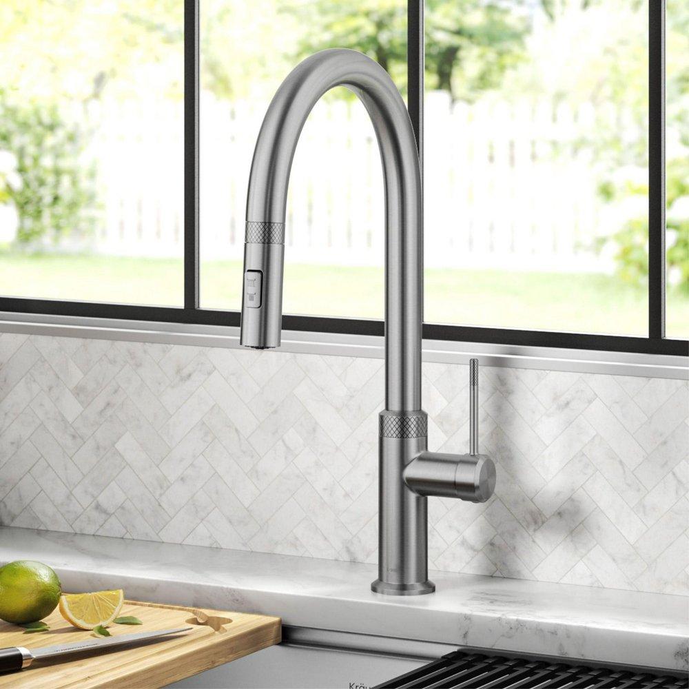 Kraus Spot Free Stainless Steel Single Handle Pull Down Kitchen Faucet 