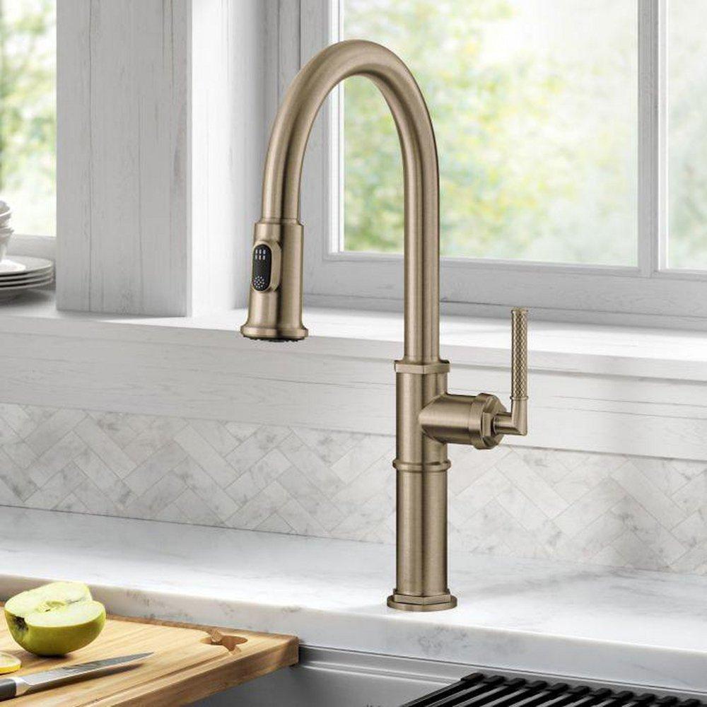 Kraus Brushed Gold Single Handle Pull Down Kitchen Faucet 