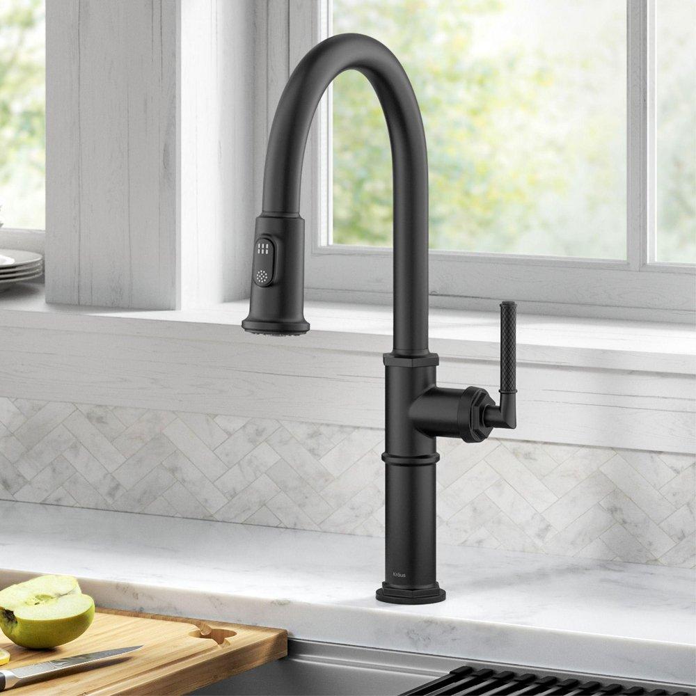Kraus USA Matte Black Single Handle Pull Down Kitchen Faucet 