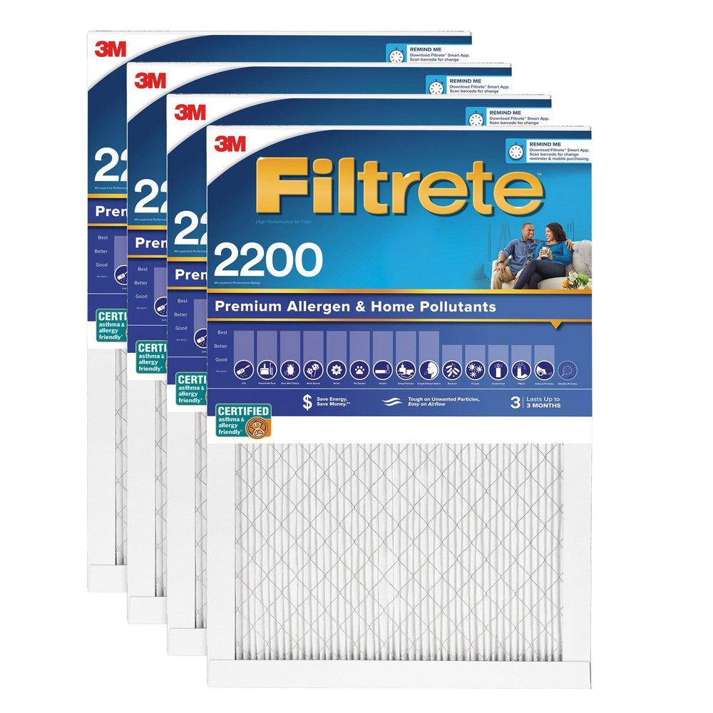 FILTRETE PREMIUM ALLERGEN & HOME POLLUTANTS AIR FILTER 2200 MPR EA22-4 20 IN X 30 IN X 1 IN 50.8 CM X 76.2 CM X 2.5 CM 