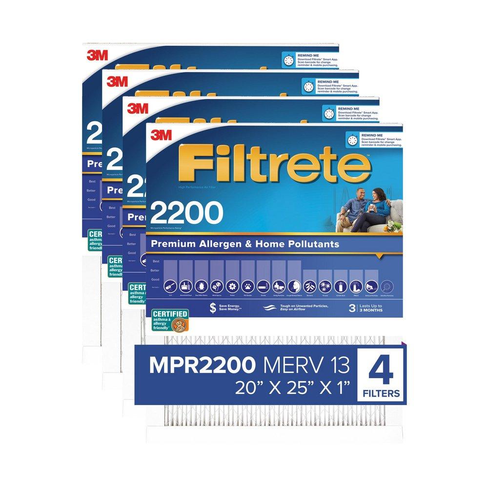 FILTRETE HIGH PERFORMANCE AIR FILTER 2200 MPR EA03-4 20 IN X 25 IN X 1 IN 50.8 CM X 63.5 CM X 2.5 CM 