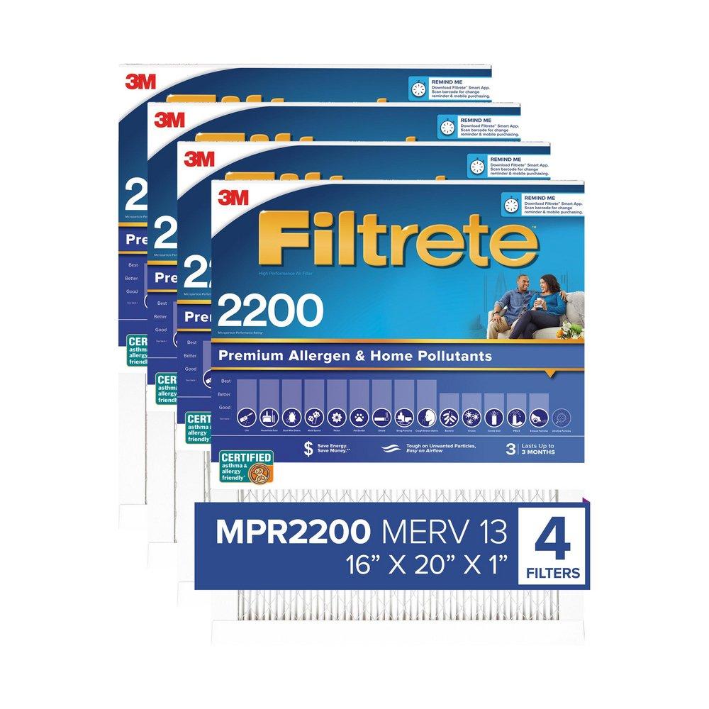 FILTRETE HIGH PERFORMANCE AIR FILTER 2200 MPR EA00-4 16 IN X 20 IN X 1 IN 40.6 CM X 50.8 CM X 2.5 CM 