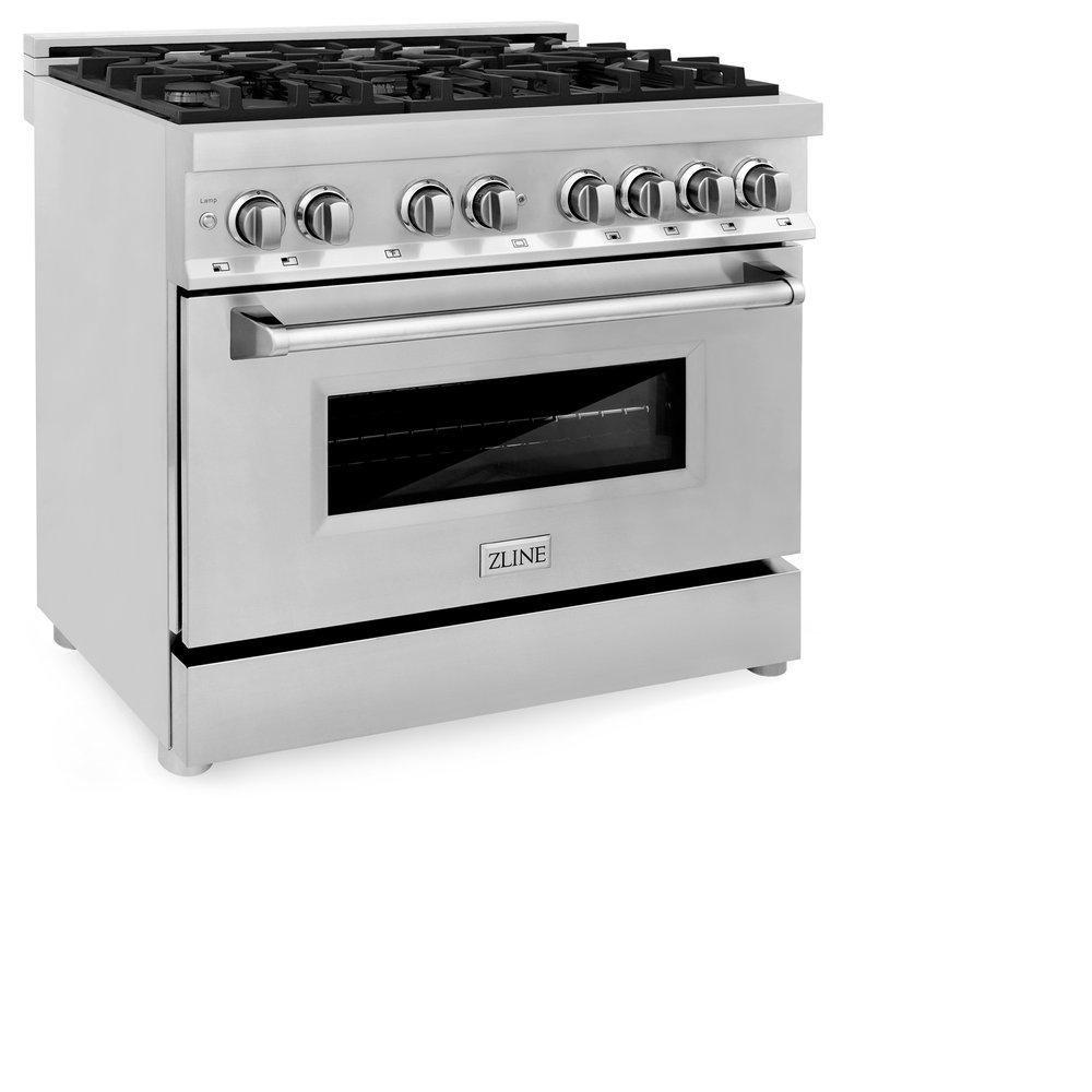 ZLINE Stainless Steel 36 x 36 x 29 in. 18000 BTU 4.6 cu. ft. 6-Burner Sealed Dual Fuel Freestanding Range 