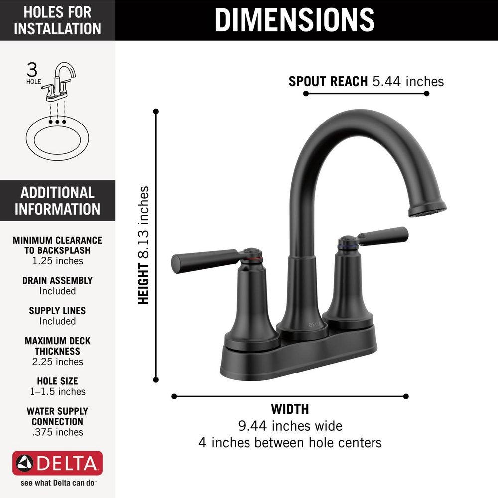 Two Handle Centerset Bathroom Sink Faucet in Matte Black 