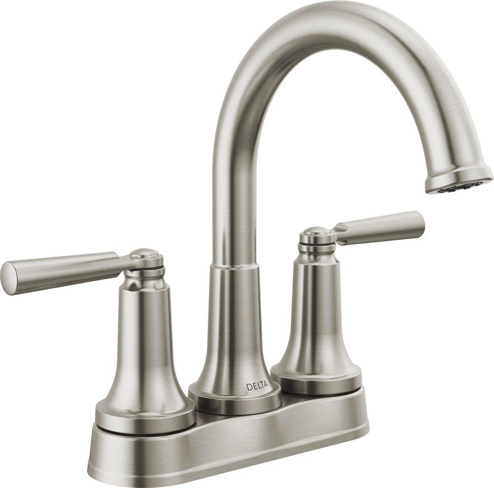 Delta Faucet Stainless Two Handle Centerset Bathroom Sink Faucet 