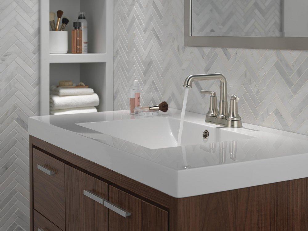 Delta Faucet Brilliance Stainless Two Handle Centerset Bathroom Sink Faucet 