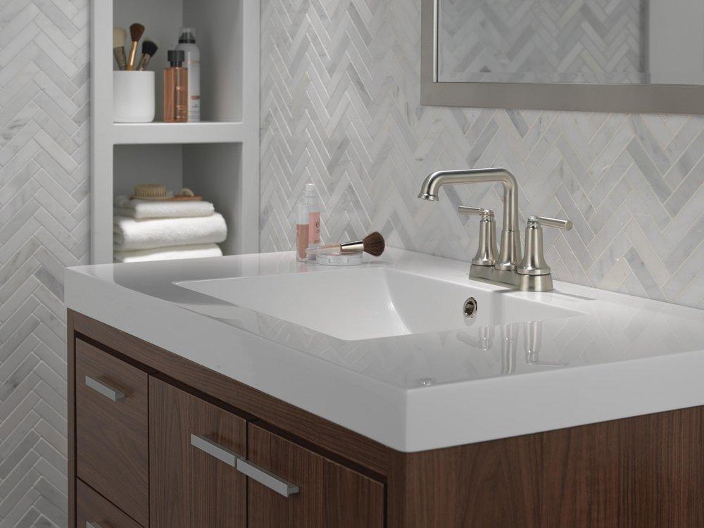 Delta Faucet Brilliance Stainless Two Handle Centerset Bathroom Sink Faucet 