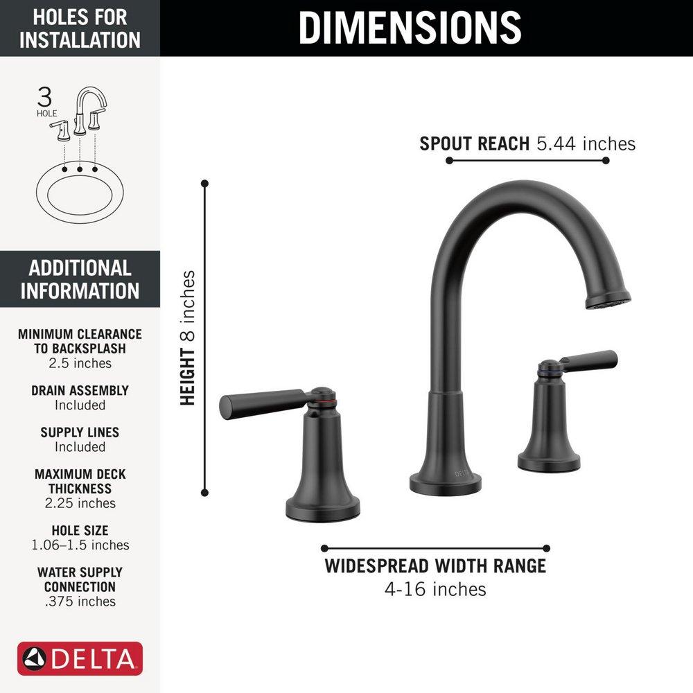 Delta Faucet Matte Black Two Handle Widespread Bathroom Sink Faucet 
