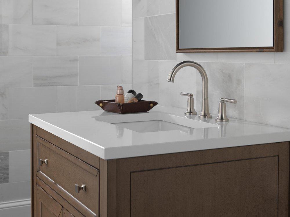 Delta Faucet Brilliance&reg; Stainless Two Handle Widespread Bathroom Sink Faucet 