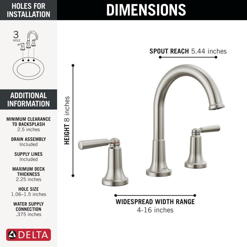 Delta Faucet Brilliance&reg; Stainless Two Handle Widespread Bathroom Sink Faucet 