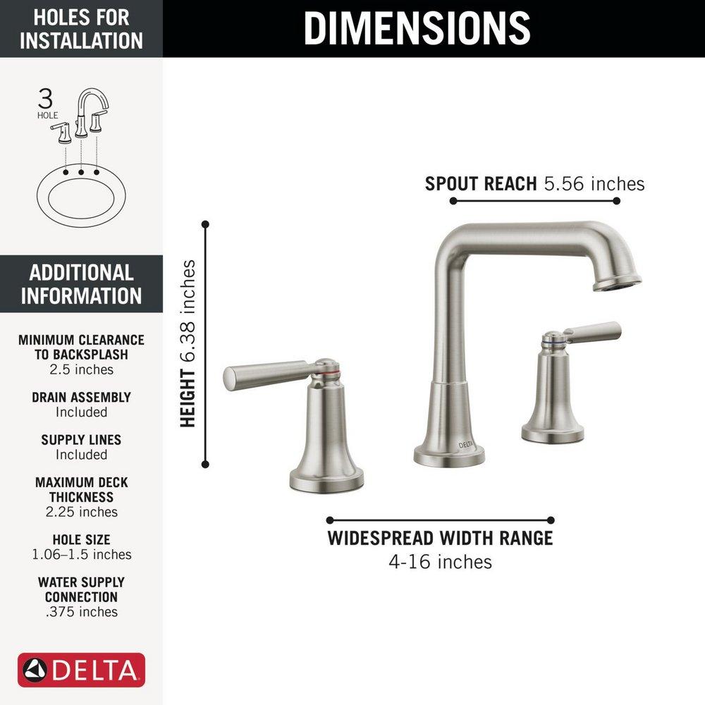 Delta Faucet Brilliance&reg; Stainless Two Handle Widespread Bathroom Sink Faucet 