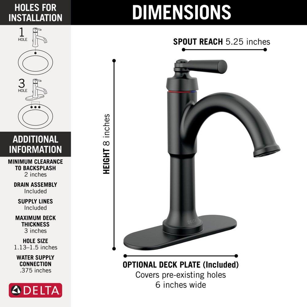 Delta Faucet Matte Black Single Handle Bathroom Sink Faucet 