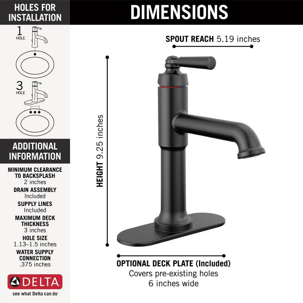 Delta Faucet Matte Black Single Handle Bathroom Sink Faucet 
