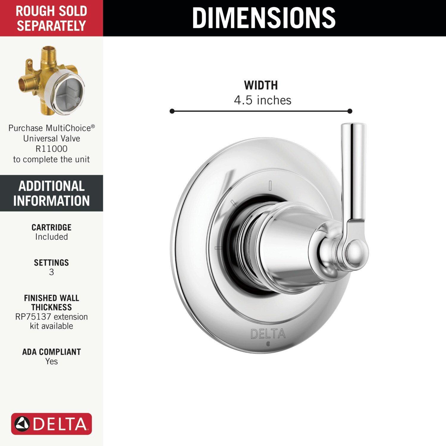 Delta Faucet Chrome Single Handle Diverter Valve Trim 